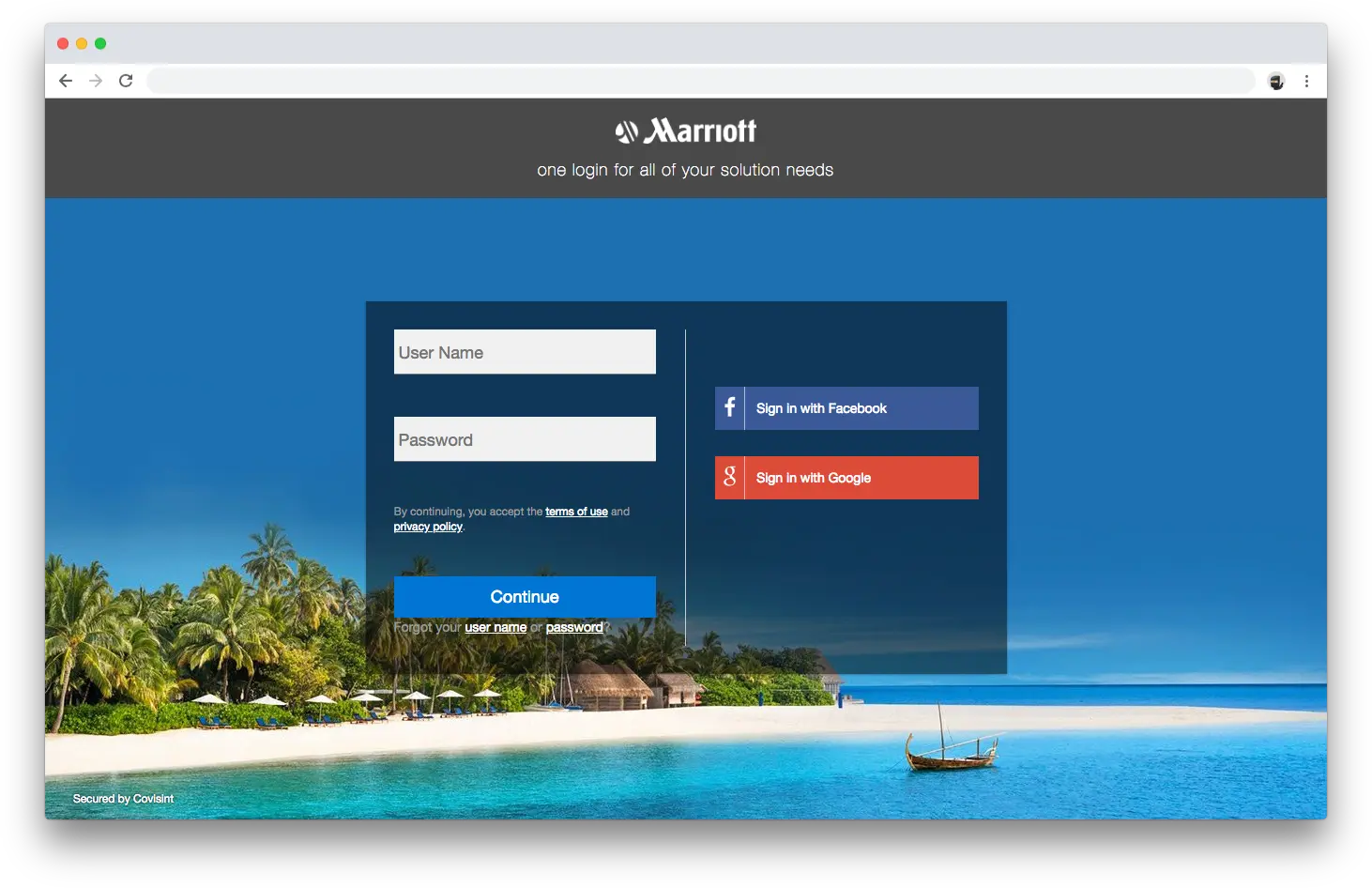 Marriott SSO Screen