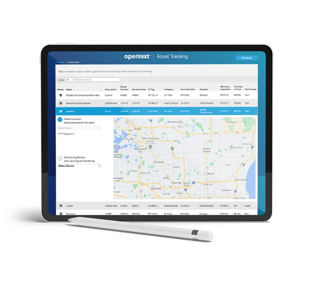 OpenText IoT Accelerator Apps tablet interface