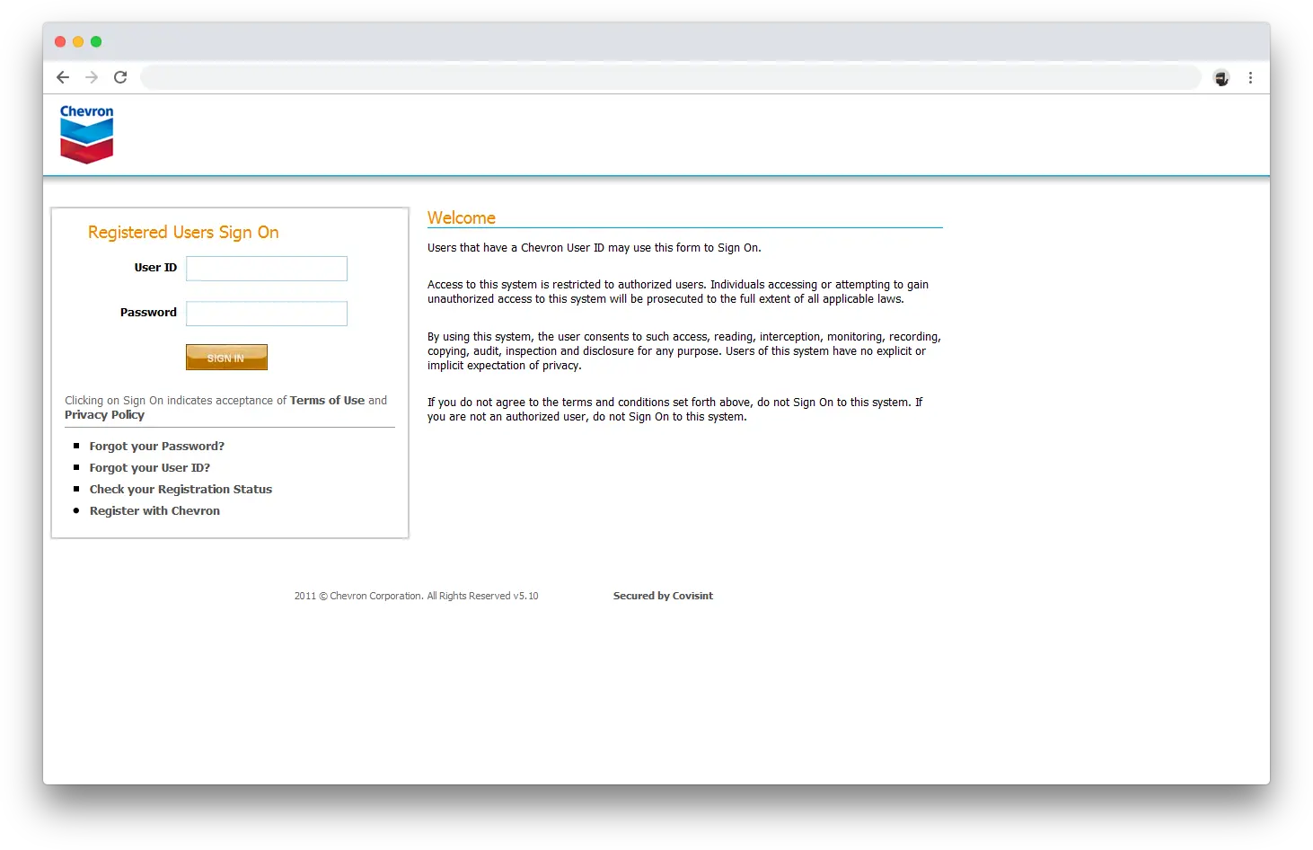 Chevron SSO Screen