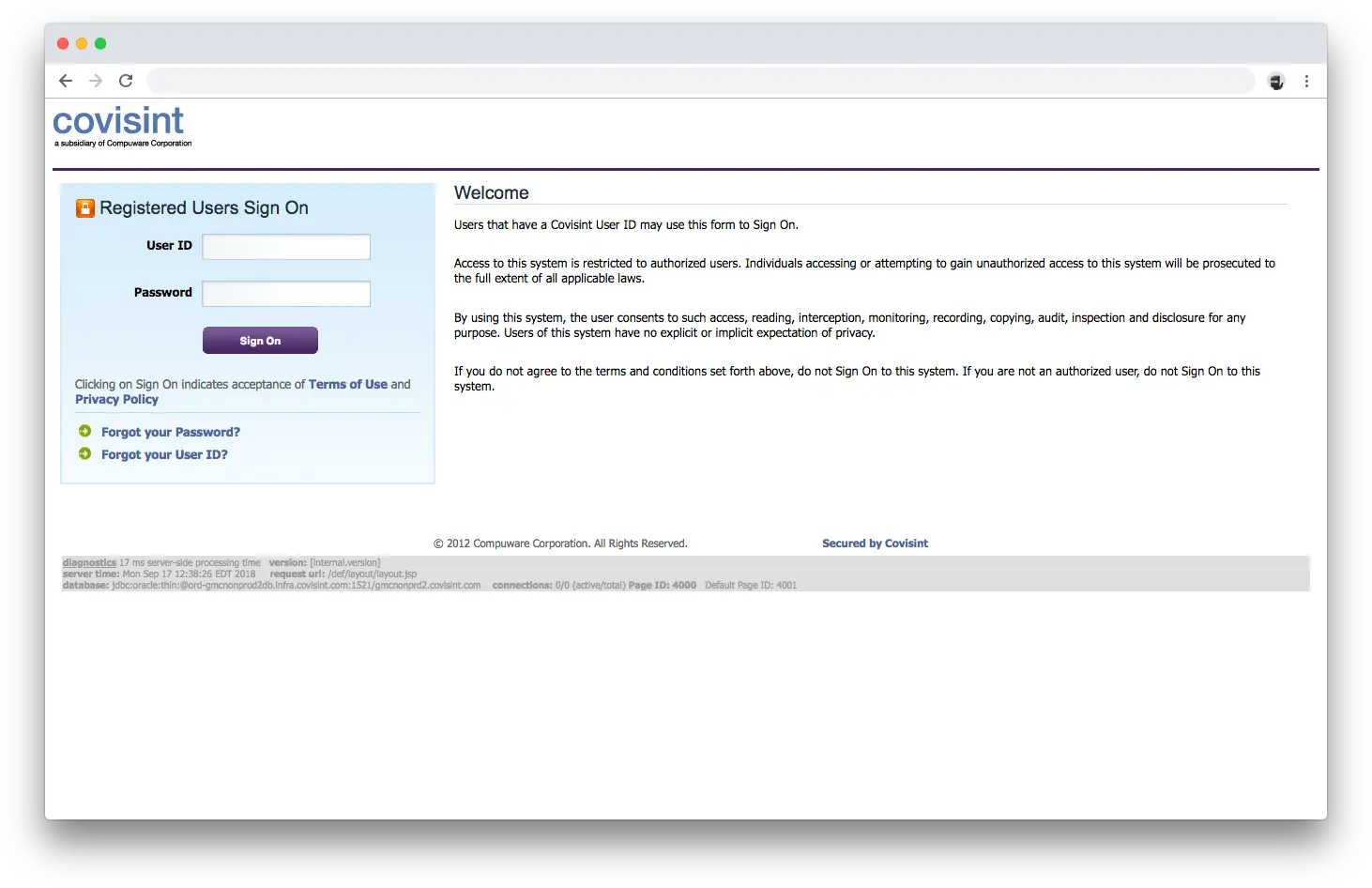 Covisint SSO Screen
