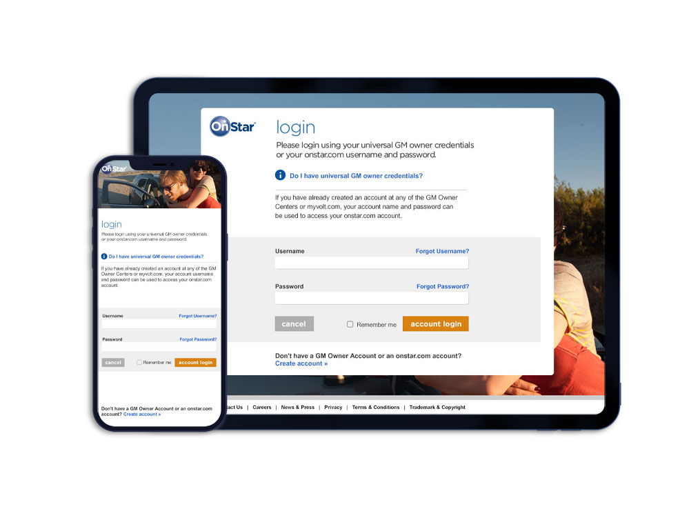 OnStar Responsive Login Screens